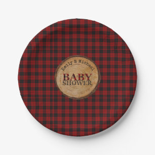 Assiettes En Carton Baby shower Plaid Rustique Buffalo Personnalisé