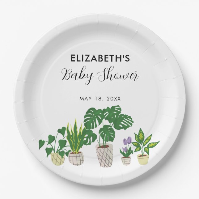 Assiettes En Carton Baby shower Plante Pots Fleurie Verdure Botanique (Devant)