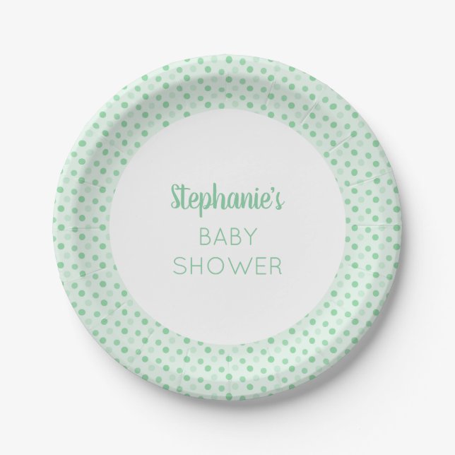 Assiettes En Carton Baby shower point Polka vert Mint (Devant)