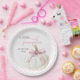 Assiettes En Carton Baby shower Pois blanc Citrouille