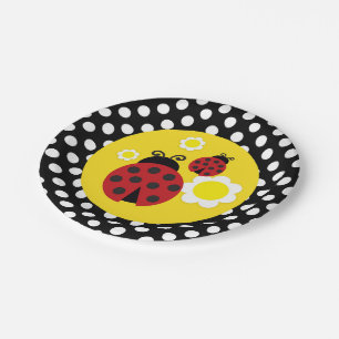 Assiettes En Carton Baby shower Pois des fleurs jaunes de la coccinell