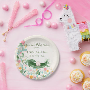 Assiettes En Carton Baby shower Pois doux, Pois de pois, Fleurs
