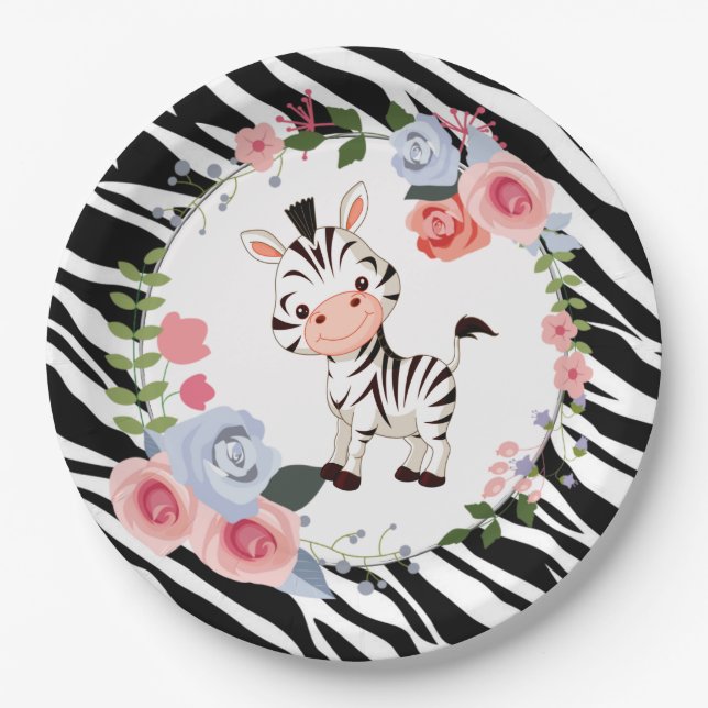 Assiettes En Carton Baby shower Poster de animal Cute Zebra (Devant)