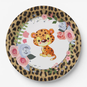 Assiettes En Carton Baby shower Poster de animal Leopard mignon
