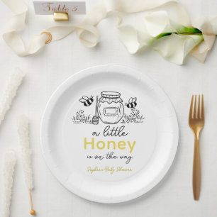 Assiettes En Carton Baby Shower Pot à Miel Dessiné à la Main & Abeille