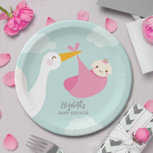 Assiettes En Carton Baby shower pour fille de groupe de Stork