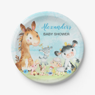 Assiettes En Carton Baby shower pour les animaux de ferme Watercolor