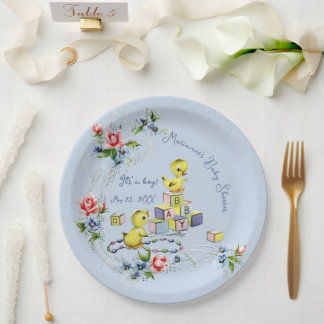 Assiettes En Carton Baby-Shower pour Petit Garçon au Style Vintage Ble