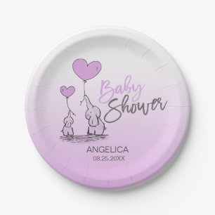 Assiettes En Carton Baby shower pourpre de genre d'éléphant de lavan