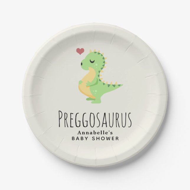 Assiettes En Carton Baby shower Preggosaurus Cute Dinosaur (Devant)