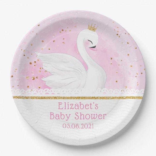 Assiettes En Carton Baby shower princesse de cygne d'aquarelle  (Devant)