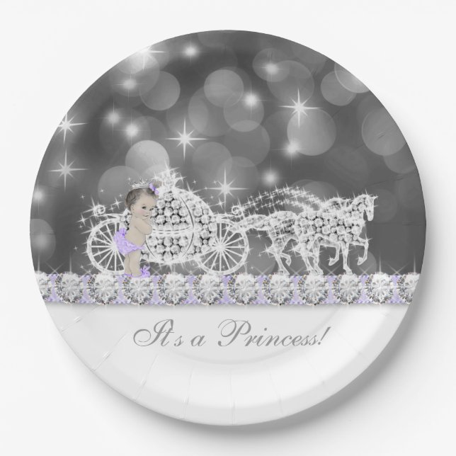 Assiettes En Carton Baby shower princesse lavande violette et gris (Devant)