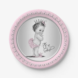 Assiettes En Carton Baby Shower Princesse Rose Argent Vintage