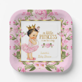 Assiettes En Carton Baby Shower Princesse Rose Florale Rose Et Or
