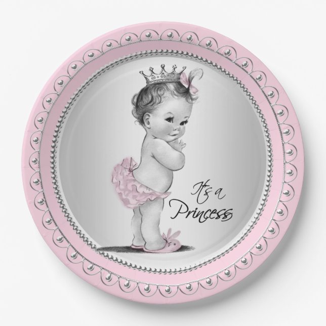 Assiettes En Carton Baby shower Princesse vintage (Devant)