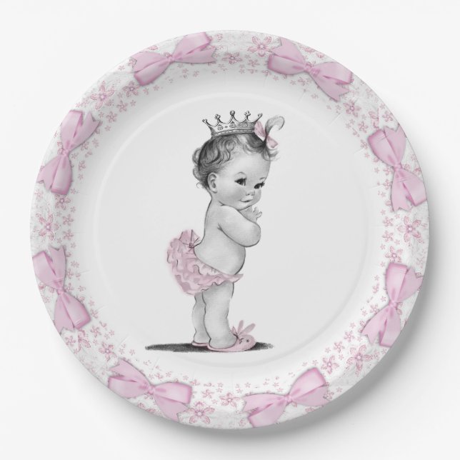 Assiettes En Carton Baby shower Princesse vintage (Devant)