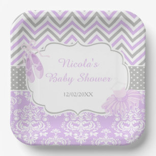 Assiettes En Carton Baby shower Purple et Grey Chevron Ballerina
