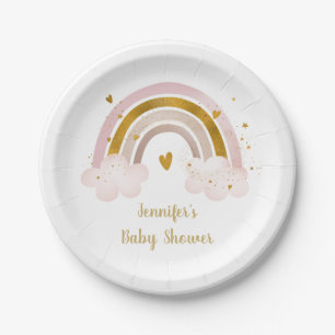 Assiettes En Carton Baby shower Rainbow Neutral Gold Pastel