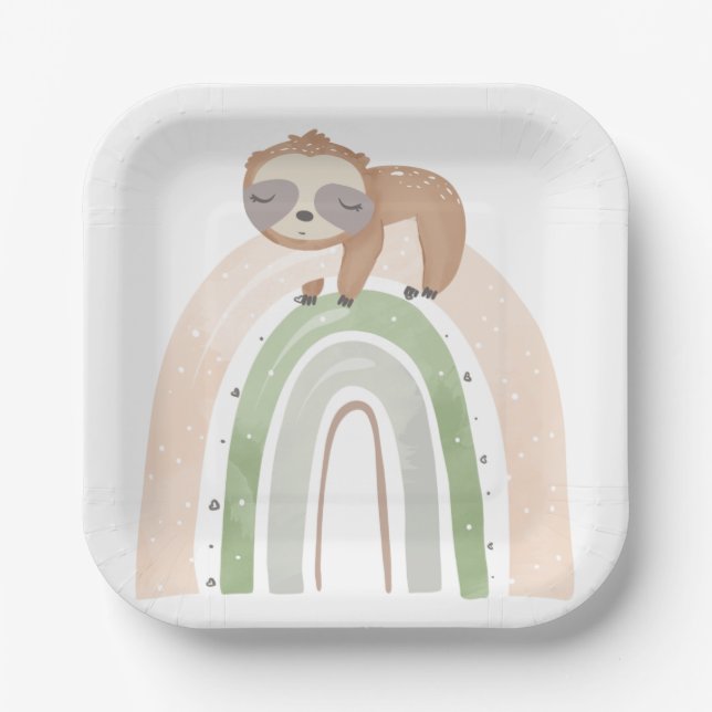 Assiettes En Carton Baby shower Rainbow Sloth (Recto)