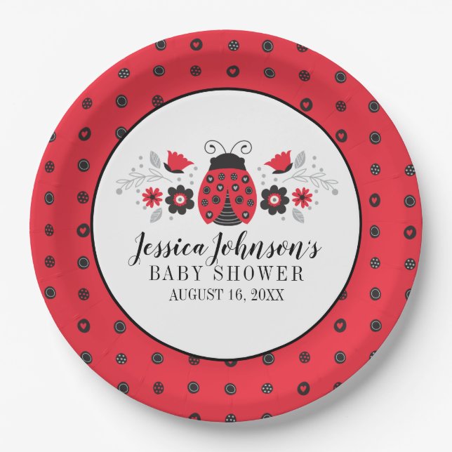 Assiettes En Carton Baby shower Red Ladybug (Devant)