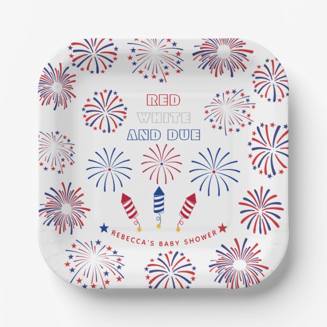 Assiettes En Carton Baby shower Red White 4 juillet pétards (Recto)