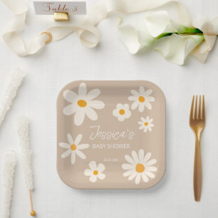Assiettes En Carton Baby shower rétro de marguerite de Boho customisé