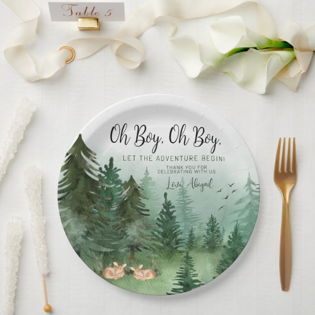 Assiettes En Carton Baby shower rond Twin Boy Deer (Mariage)