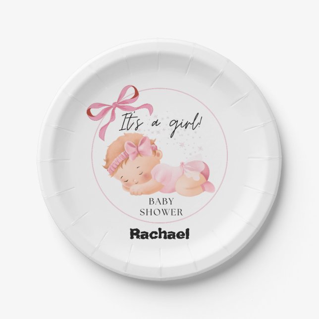 Assiettes En Carton Baby shower rose, Baby Girl Douche (Devant)