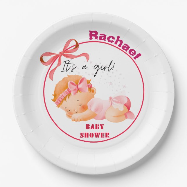 Assiettes En Carton Baby-Shower rose, Baby-Shower fille (Devant)
