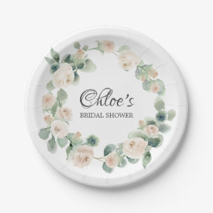 Assiettes En Carton Baby Shower Rose Blanche Eucalyptus