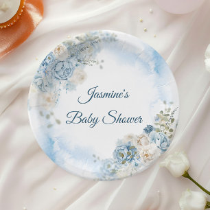 Assiettes En Carton Baby Shower Rose Bleue Bohème
