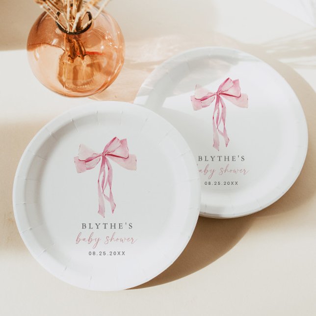 Assiettes En Carton Baby shower rose Bow Papier Plaque Girl Blush Ribb (Créateur téléchargé)