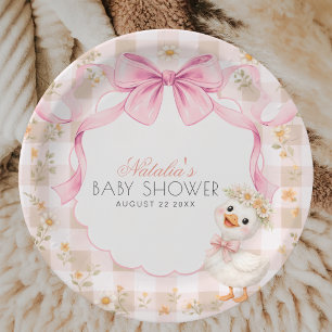 Assiettes En Carton Baby Shower Rose Canard Fou à Carreaux de Daisy