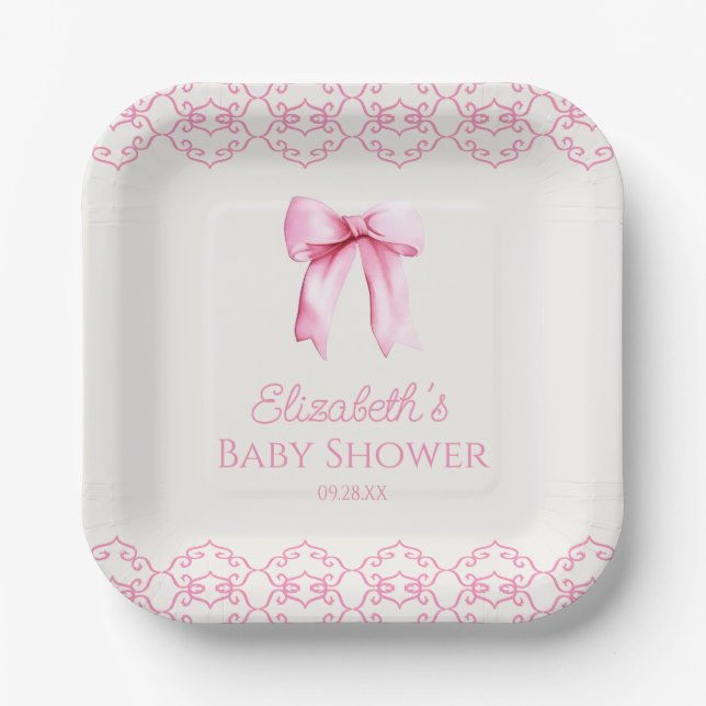 Assiettes En Carton Baby shower rose Coquette Bow (Recto)