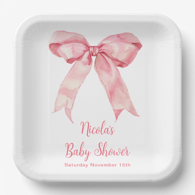 Assiettes En Carton Baby shower rose Coquette Bow (Recto)