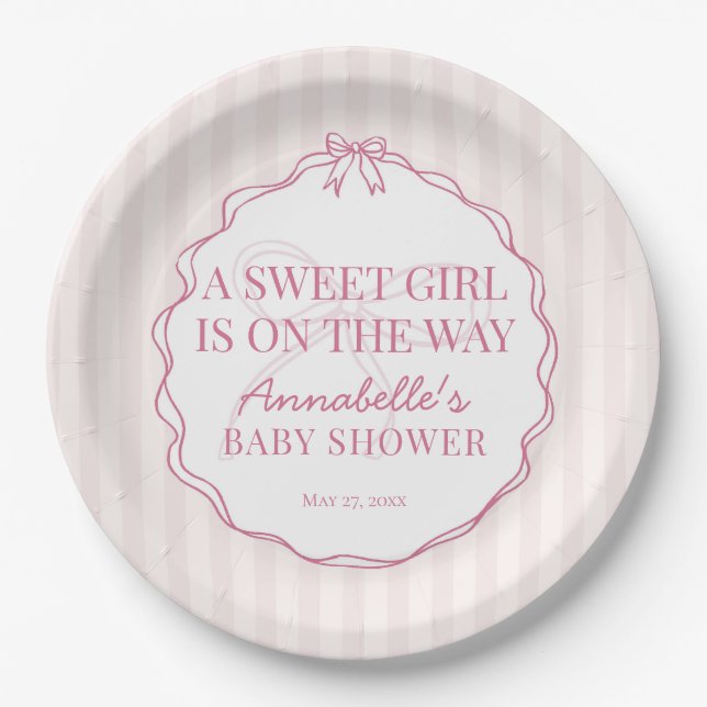 Assiettes En Carton Baby shower rose Coquette Bow Pastel (Devant)