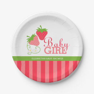 Assiettes En Carton Baby shower rose et vert fraise