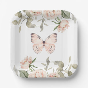 Assiettes En Carton Baby shower rose floral papillon fille