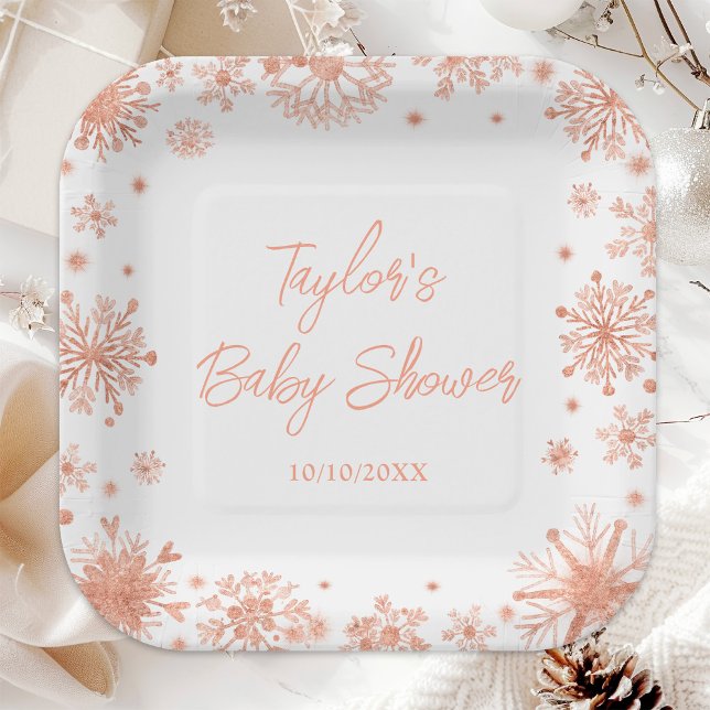 Assiettes En Carton Baby shower rose Gold Snowflakes (Créateur téléchargé)