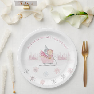 Assiettes En Carton Baby shower rose Little Snowflake