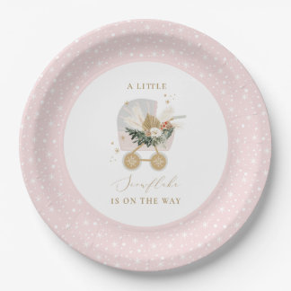 Assiettes En Carton Baby shower rose Little Snowflake