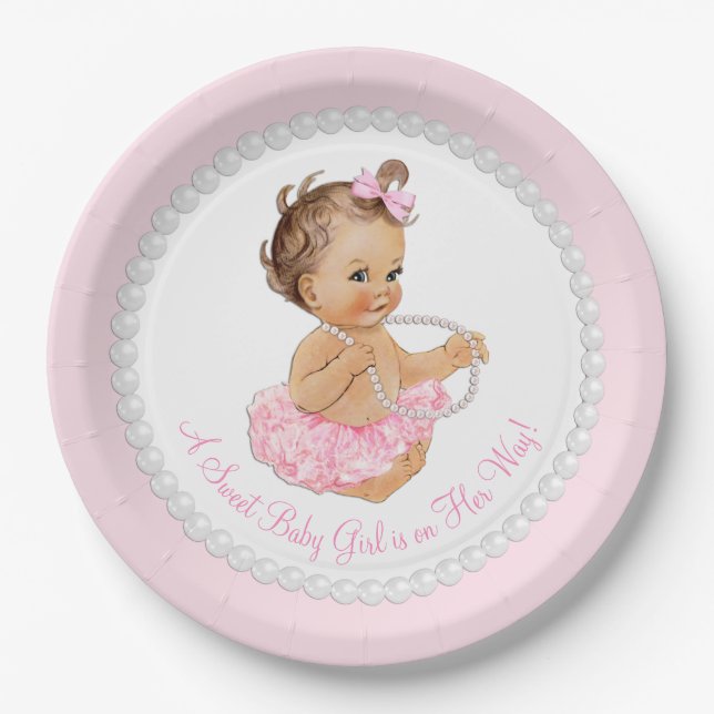 Assiettes En Carton Baby shower rose Pearl Ballerina Tutu (Devant)
