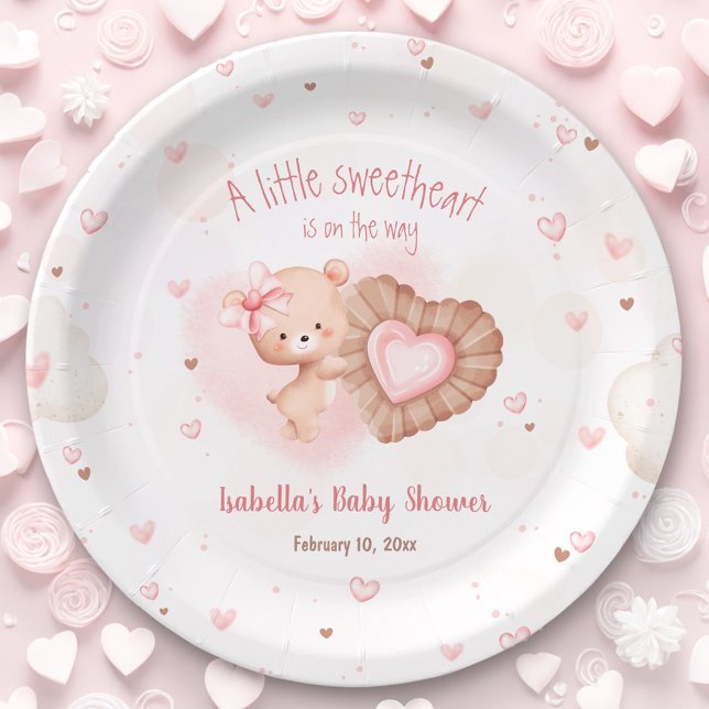 Assiettes En Carton Baby shower rose petit amoureux (Little Sweetheart Pink Baby Shower Paper Plates)