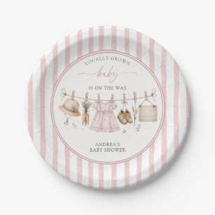 Assiettes En Carton Baby shower rose poudré rayures produits locaux