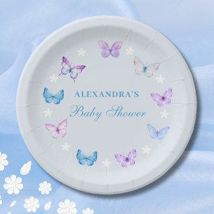Assiettes En Carton Baby shower rose pourpre bleu papillon bleu