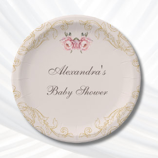 Assiettes En Carton Baby shower rose Vintage Peony Rococo Flowers