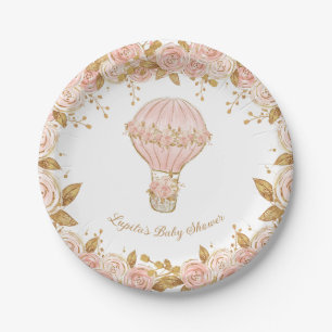 Assiettes En Carton Baby shower Rose Whimsical Hot Air