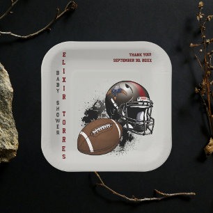 Assiettes En Carton Baby Shower Rouge et Noir de Football Américain