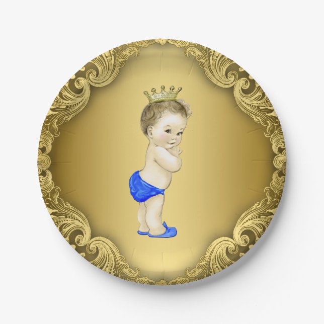 Assiettes En Carton Baby shower Royal Blue et Gold Prince (Devant)