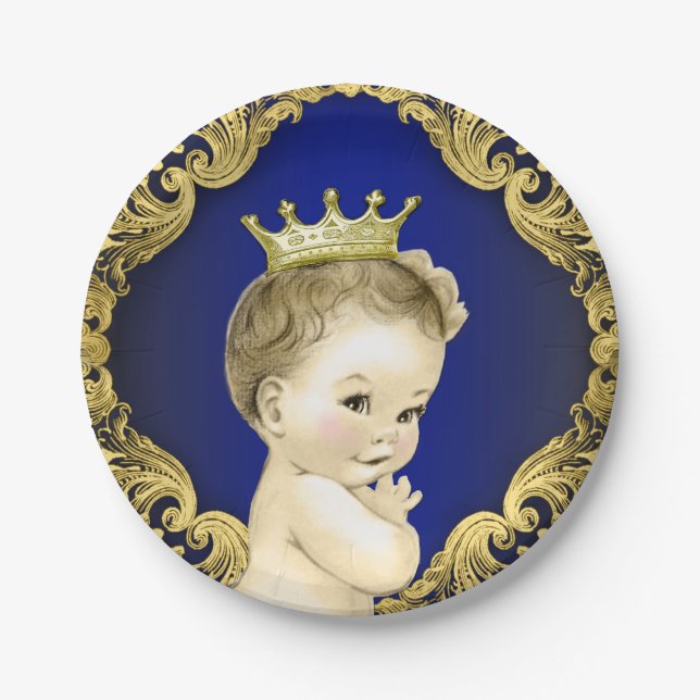 Assiettes En Carton Baby shower Royal Blue et Gold Prince (Devant)
